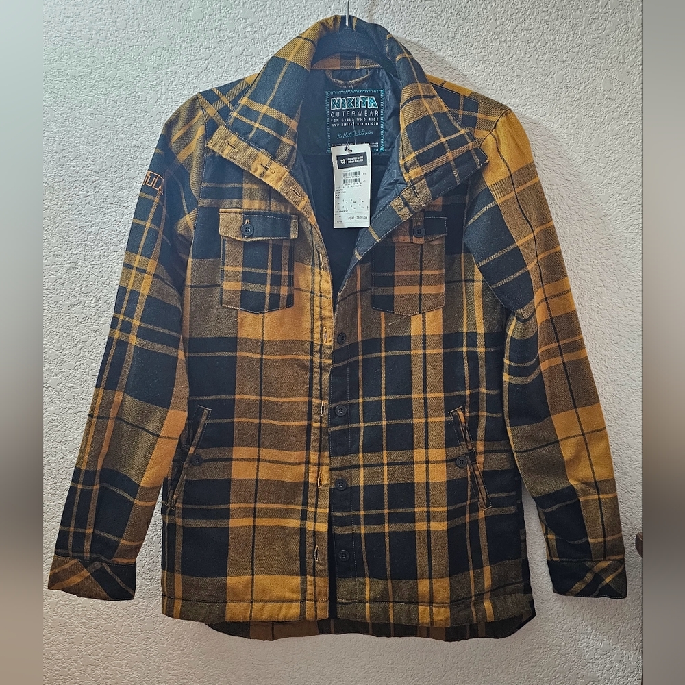 Nikita Yellow and black plaid Insulated Flannel snow jacket. Women's sz S NWT